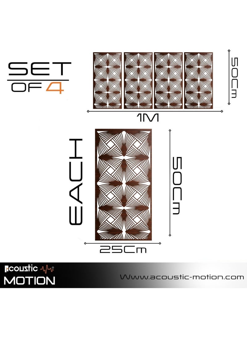أكويستك موشان لوحات جدارية خشبية من خشب MDF من ACOUSTIC MOTION®، تصميم RAYORA مع شريط لاصق مزدوج الوجه، ديكور جداري بني عصري للمنزل، غرفة المعيشة، غرفة النوم، المكتب والفندق، 25×50×0.5 سم، طقم من 4 قطع - Image 4
